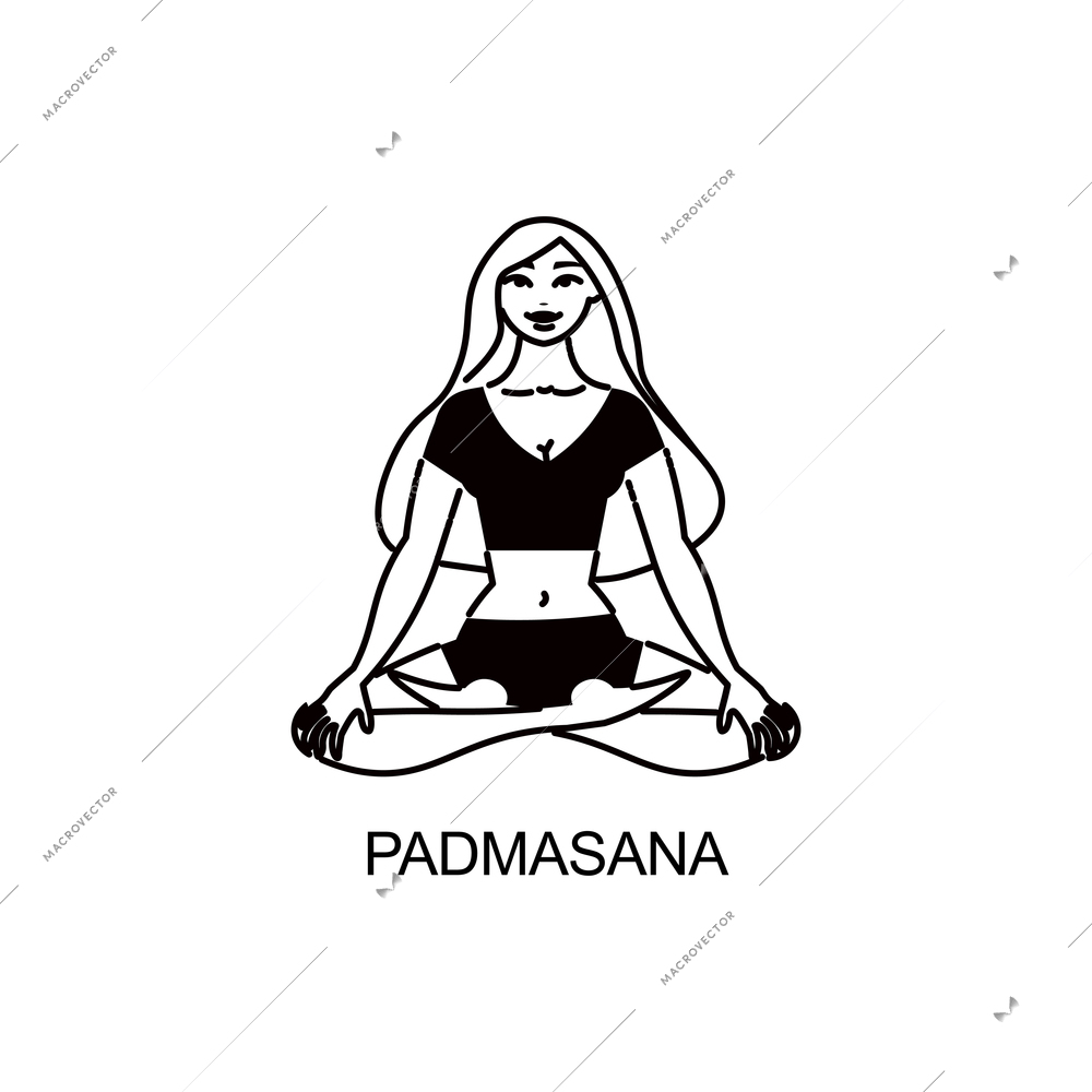 Line art woman yoga color composition with female character in yoga pose vector illustration