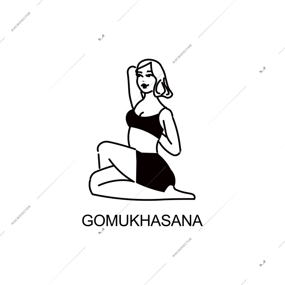 Line art woman yoga color composition with female character in yoga pose vector illustration