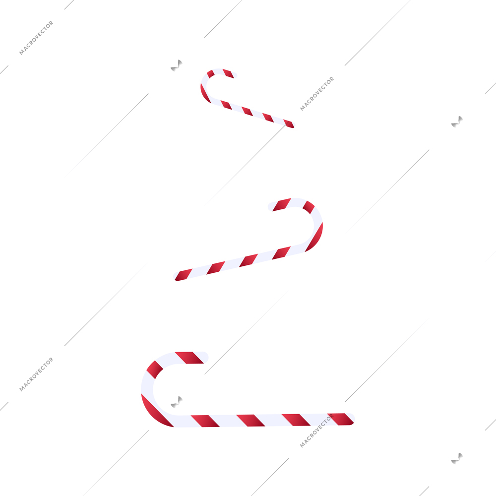 Christmas flat composition with isolated images of striped candy sticks vector illustration