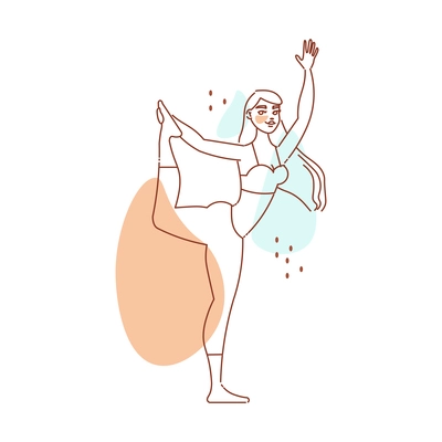 Line art woman yoga color composition with female character in yoga pose vector illustration