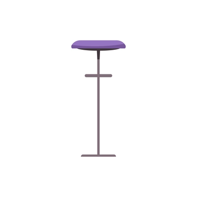 Flat icon of high chair with steel leg and purple seat for bar interior vector illustration