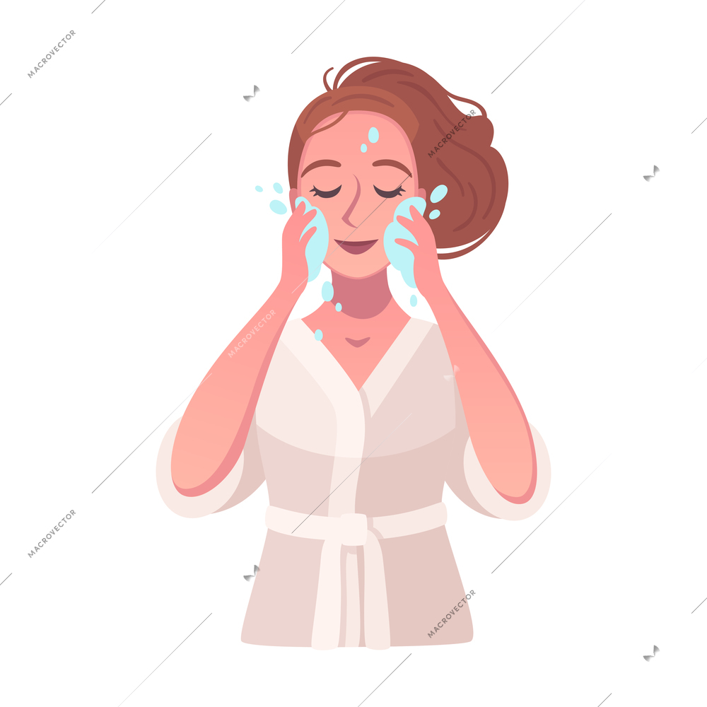 Young woman washing her face cartoon vector illustration