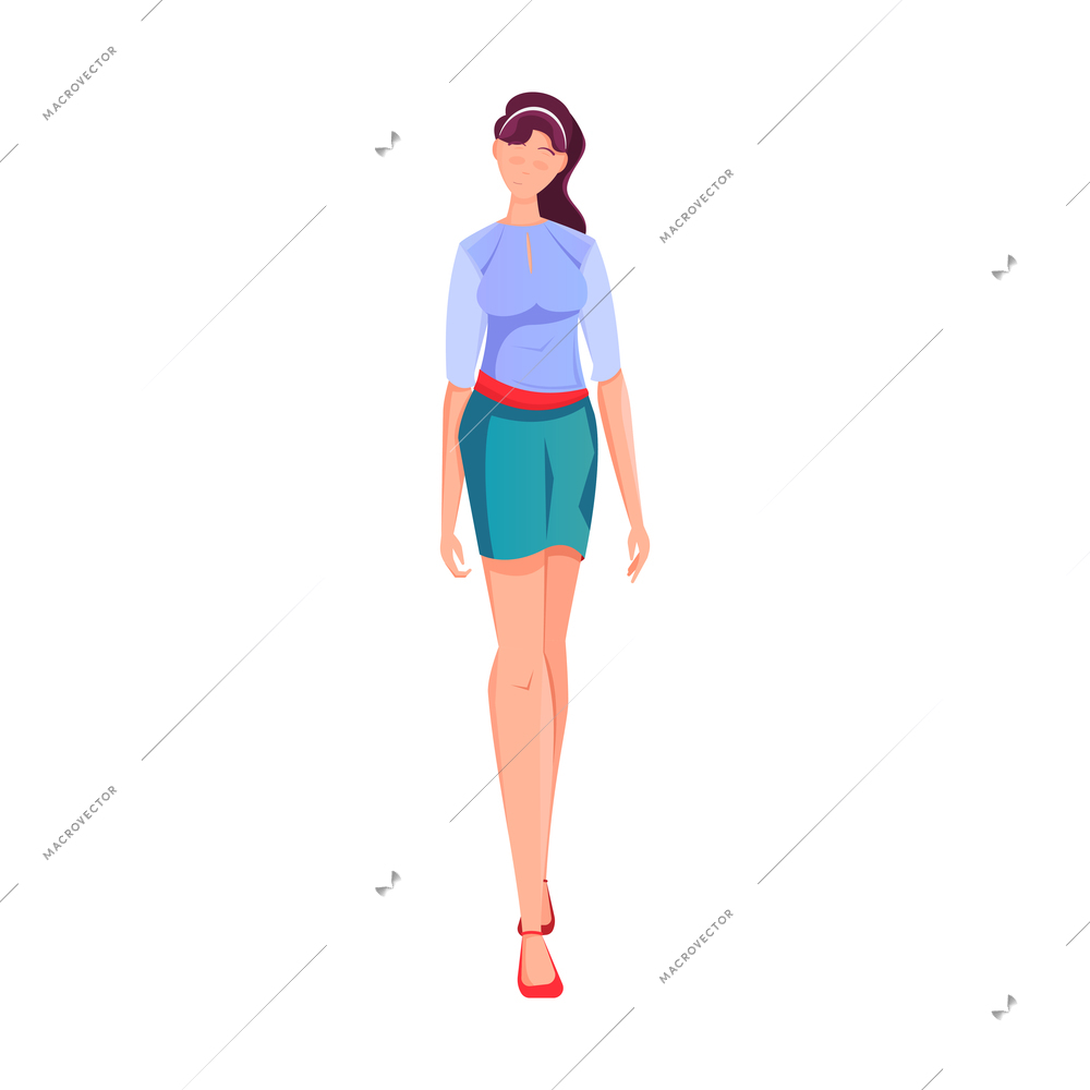 Tailoring flat composition with human character of female model on blank background vector illustration