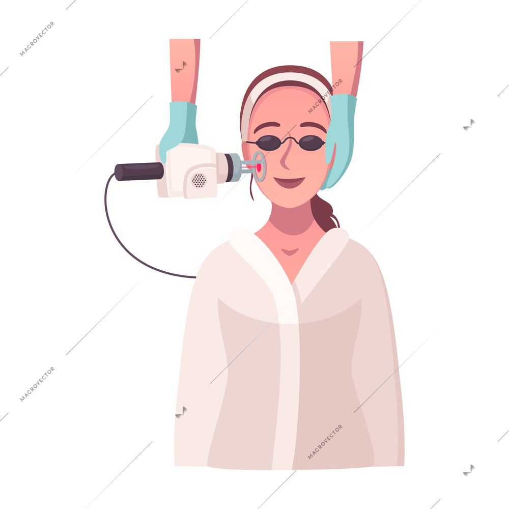 Woman having laser resurfacing treatment at beauty salon cartoon vector illustration