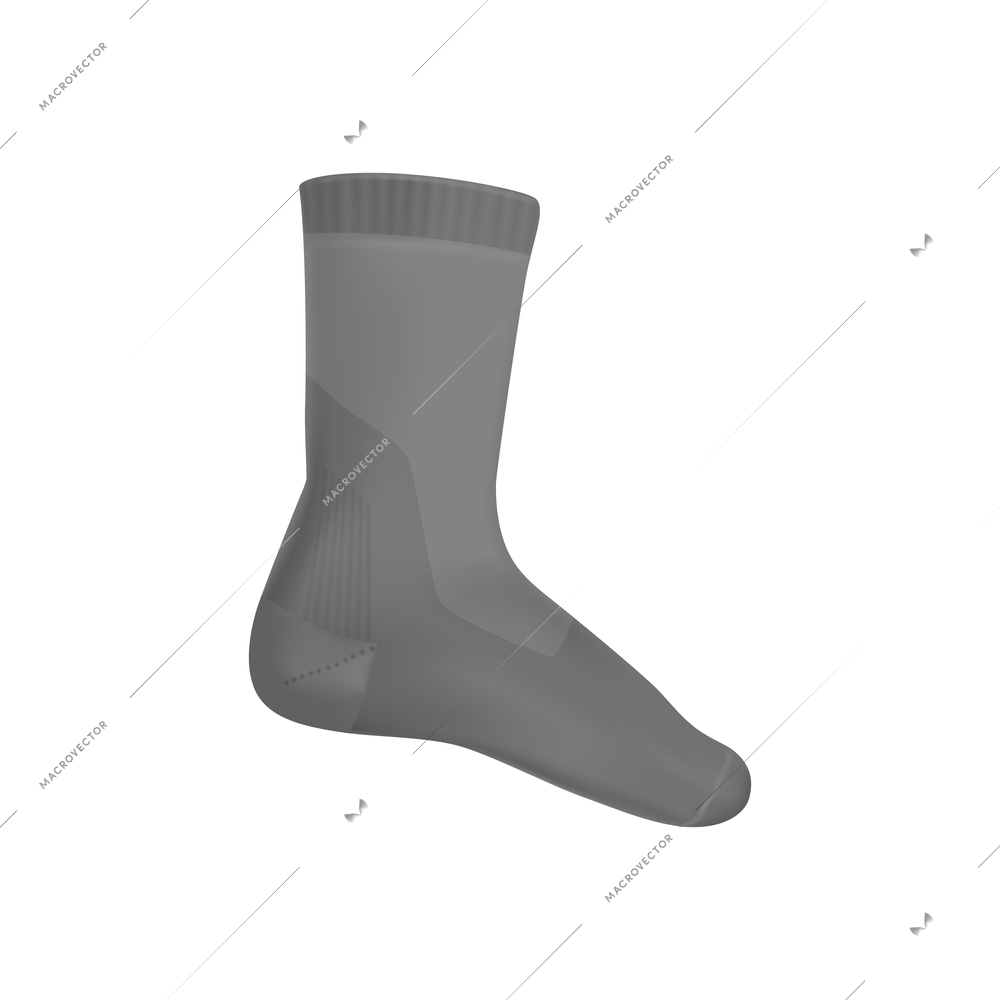 Realistic socks composition with isolated image of single grey sock with calf on blank background vector illustration