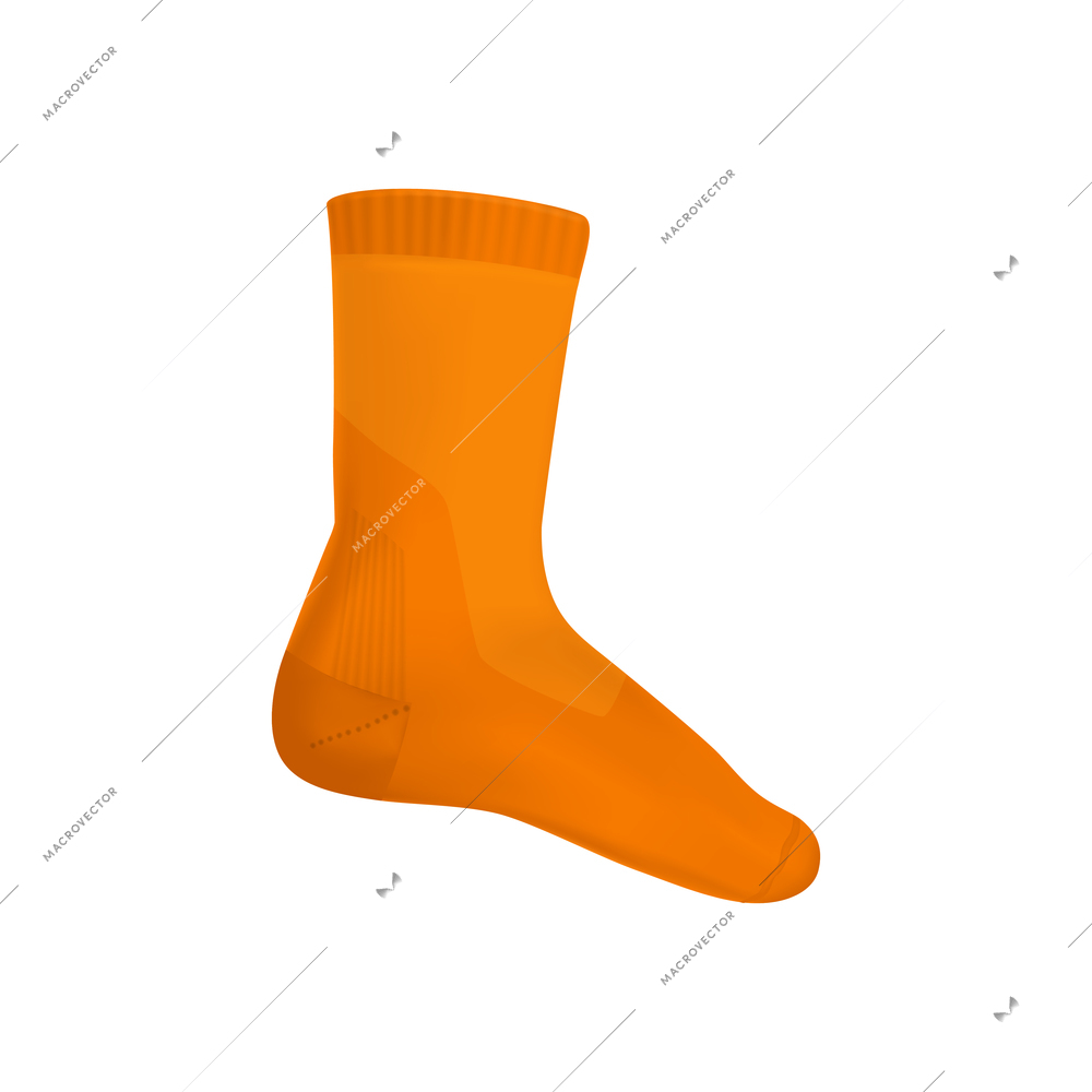 Realistic socks composition with isolated image of single orange sock with calf on blank background vector illustration