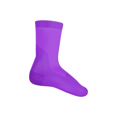 Realistic socks composition with isolated image of single violet sock with calf on blank background vector illustration