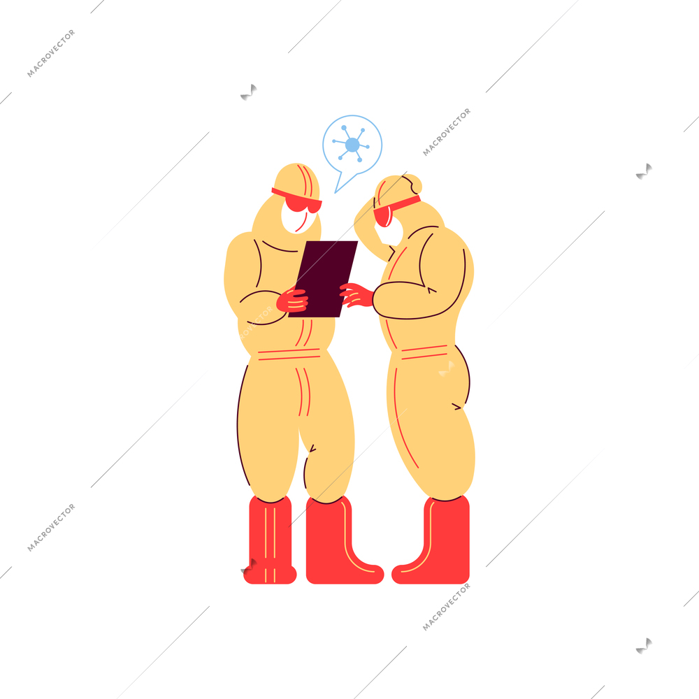 Hospital medicine doctor patient composition with characters of two physicians wearing virus protection suits vector illustration