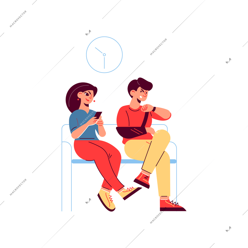 Hospital medicine doctor patient composition with characters of people waiting on sofa vector illustration