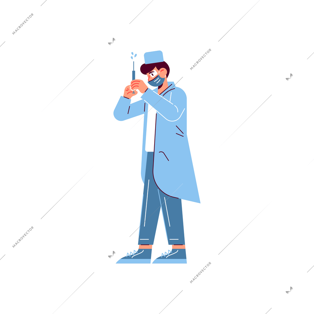 Hospital medicine doctor patient composition with character of doctor holding syringe vector illustration