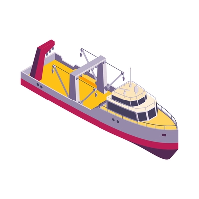 Commercial fishing isometric composition with isolated image of fishing boat vector illustration