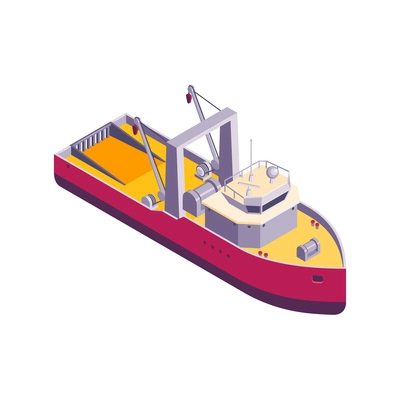 Commercial fishing isometric composition with isolated image of fishing boat vector illustration