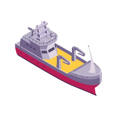 Commercial fishing isometric composition with isolated image of fishing boat vector illustration