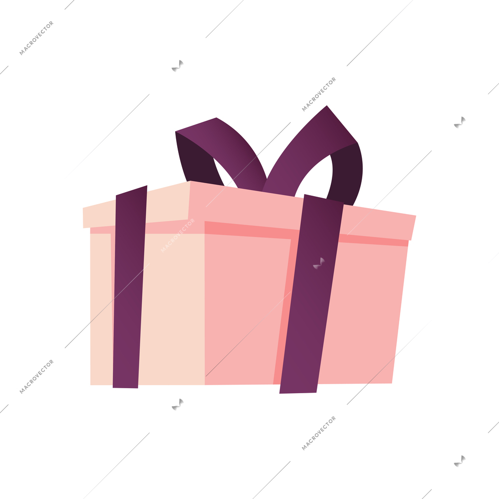 Christmas flat composition with isolated image of gift box with violet ribbon and bow vector illustration