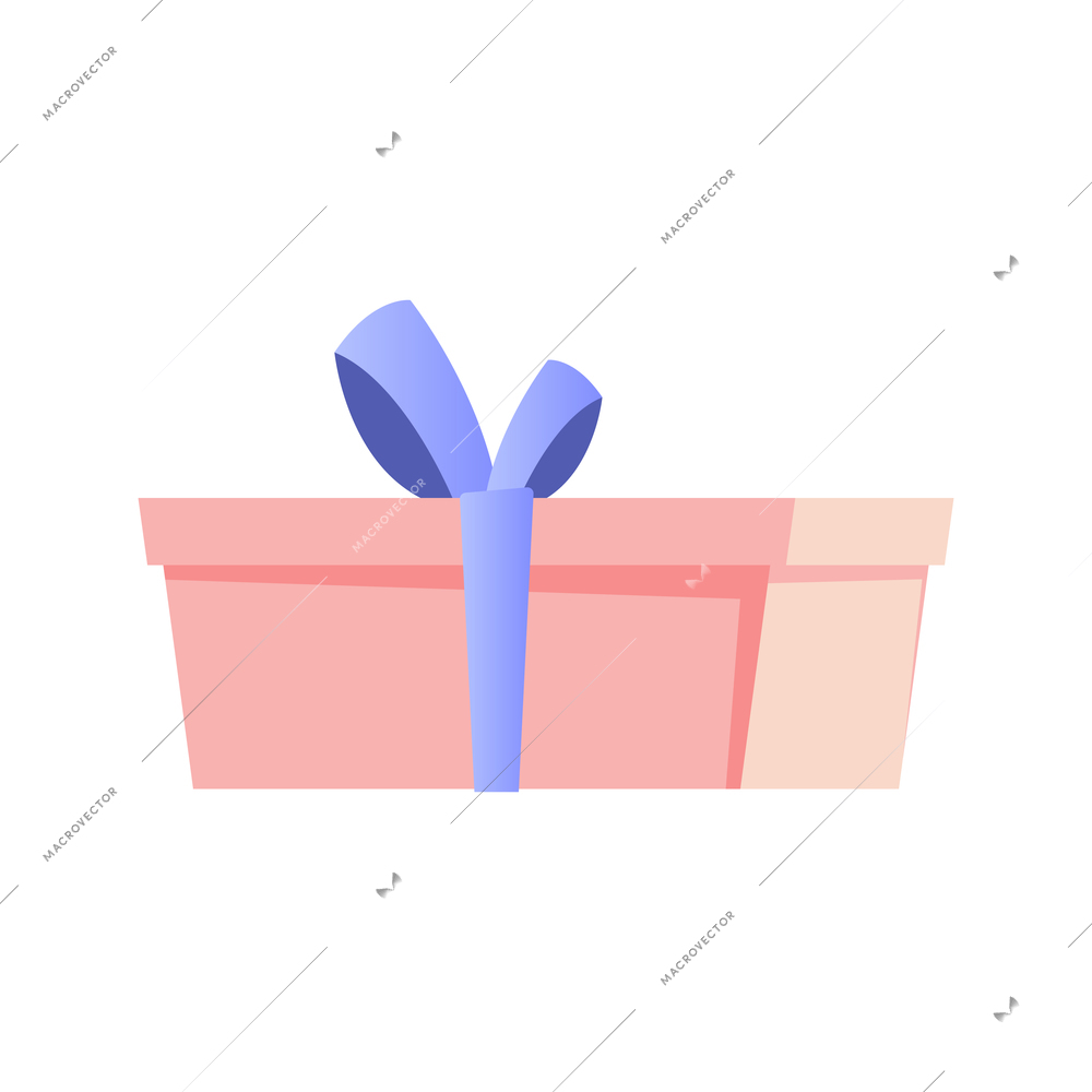 Christmas flat composition with isolated image of gift box with blue ribbon and bow vector illustration