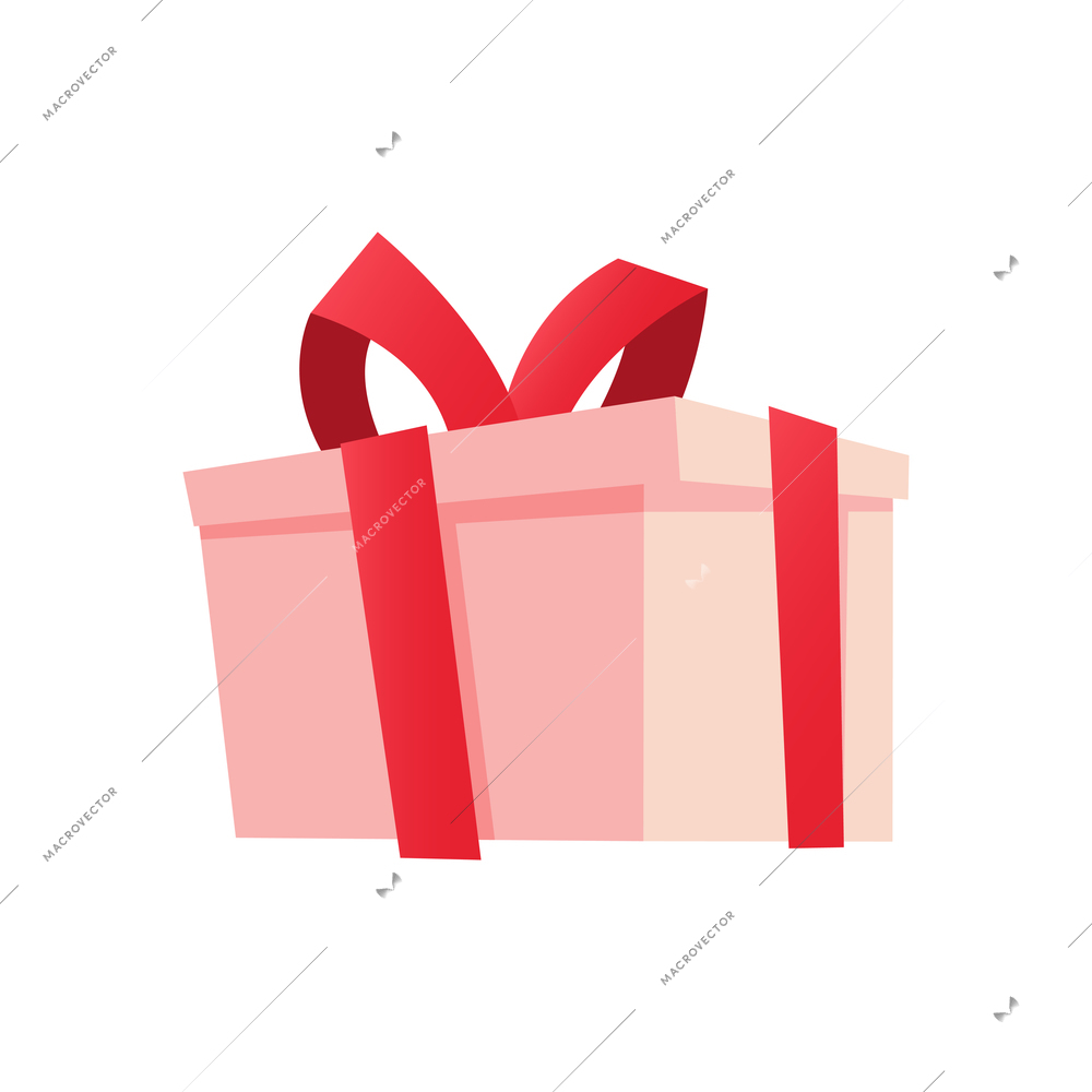 Christmas flat composition with isolated image of gift box with red ribbon and bow vector illustration