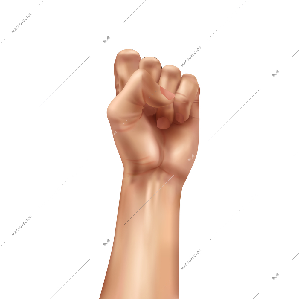 Realistic world day social justice composition with isolated image of hand fist gesture raised in protest vector illustration