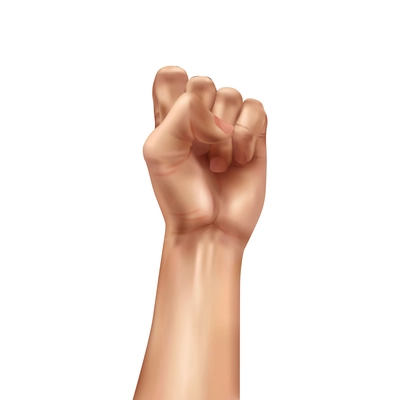 Realistic world day social justice composition with isolated image of hand fist gesture raised in protest vector illustration