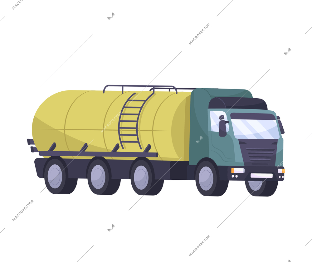 Oil industry flat composition with isolated image of truck with cistern for oil on blank background vector illustration