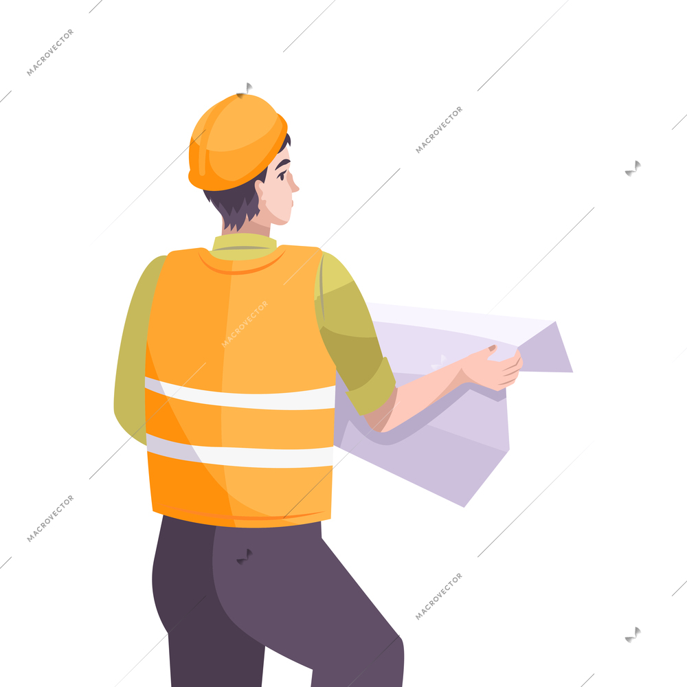 Oil industry flat composition with isolated human character of worker with paper sheet on blank background vector illustration