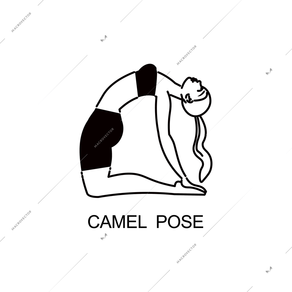 Line art woman yoga color composition with female character in yoga pose vector illustration