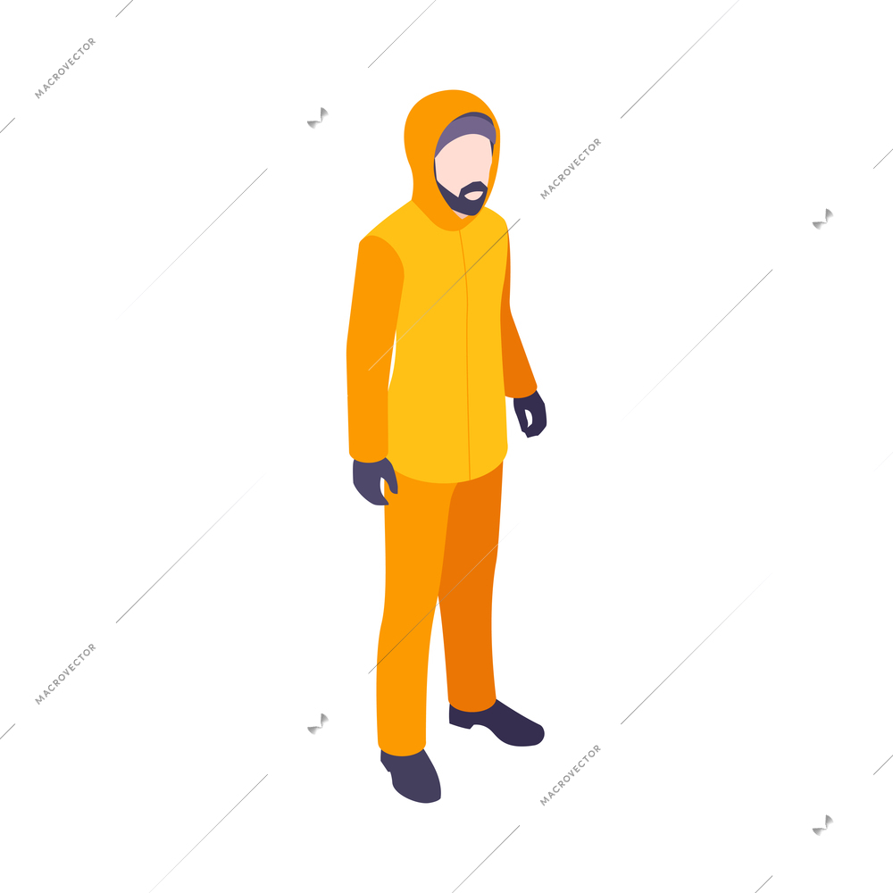 Commercial fishing isometric composition with isolated human character of fisherman in uniform vector illustration