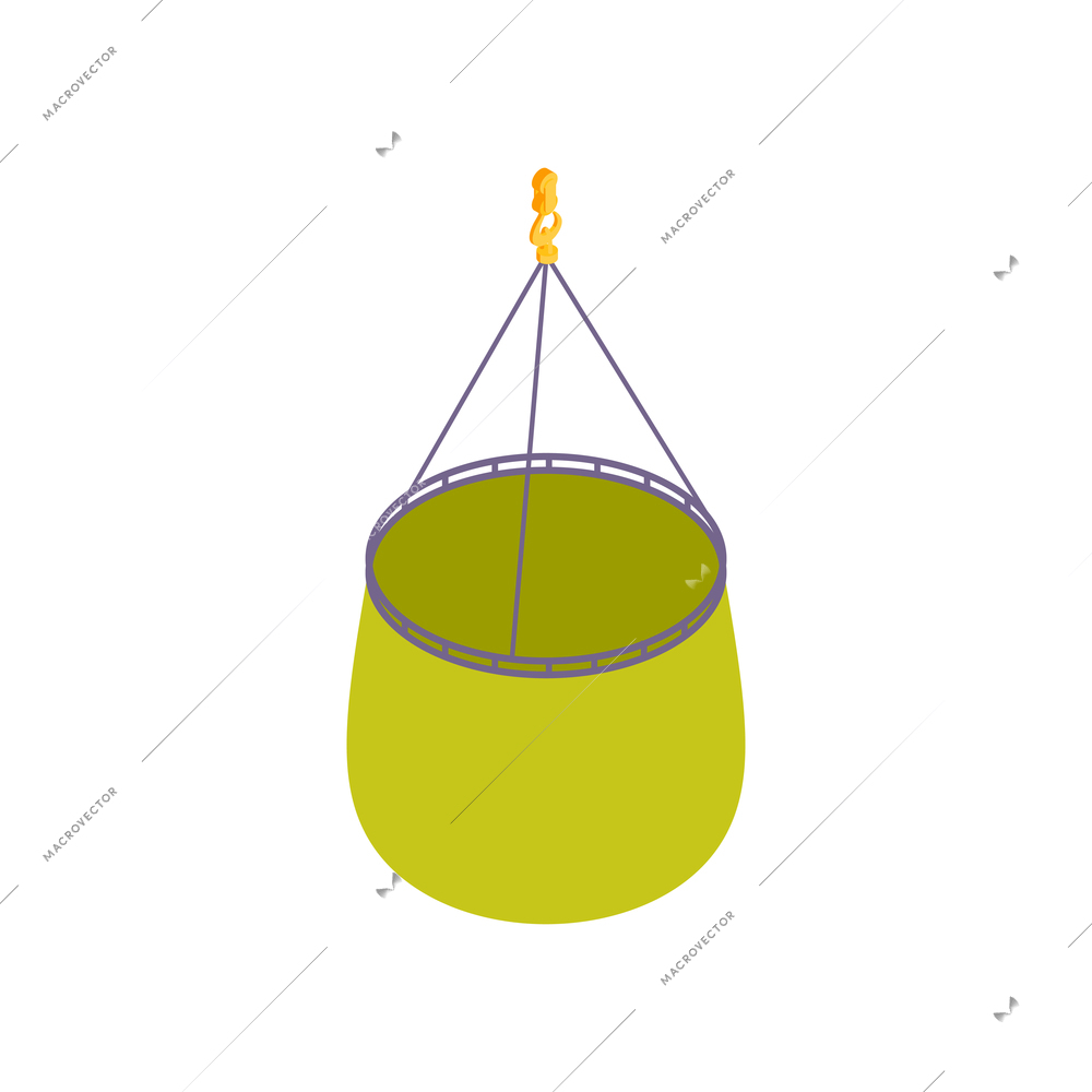 Commercial fishing isometric composition with isolated image of hanging bucket vector illustration