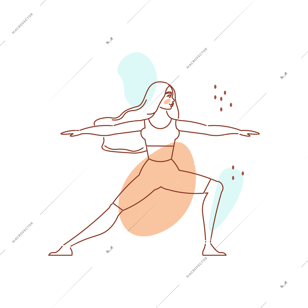 Line art woman yoga color composition with female character in yoga pose vector illustration