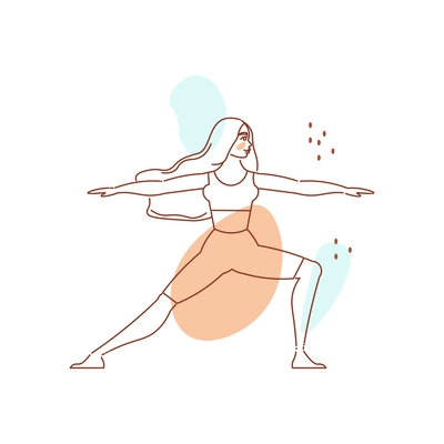 Line art woman yoga color composition with female character in yoga pose vector illustration