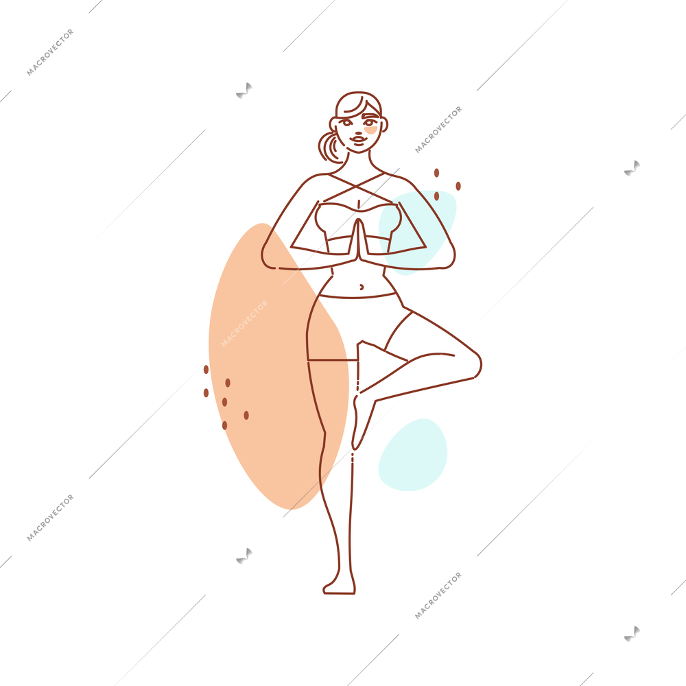 Line art woman yoga color composition with female character in yoga pose vector illustration
