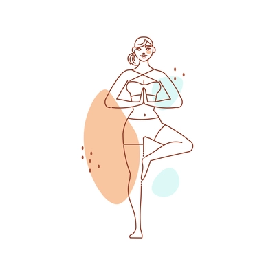 Line art woman yoga color composition with female character in yoga pose vector illustration