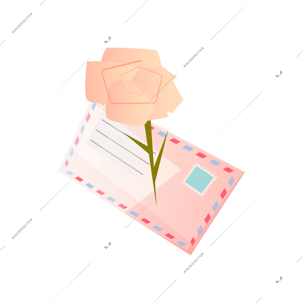 International thank you day flat composition with isolated image of letter envelope with flower on blank background vector illustration