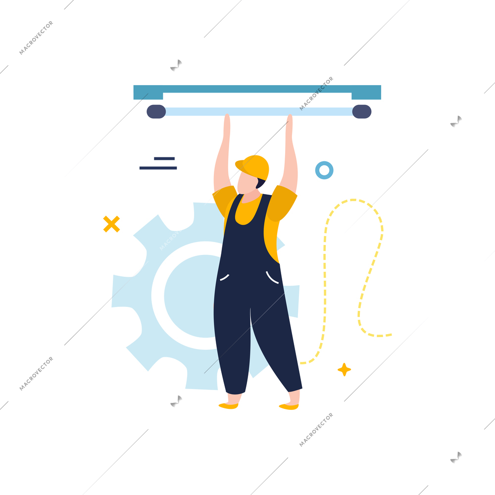 Electricity and lighting flat icons composition with character of electrician and gear image vector illustration