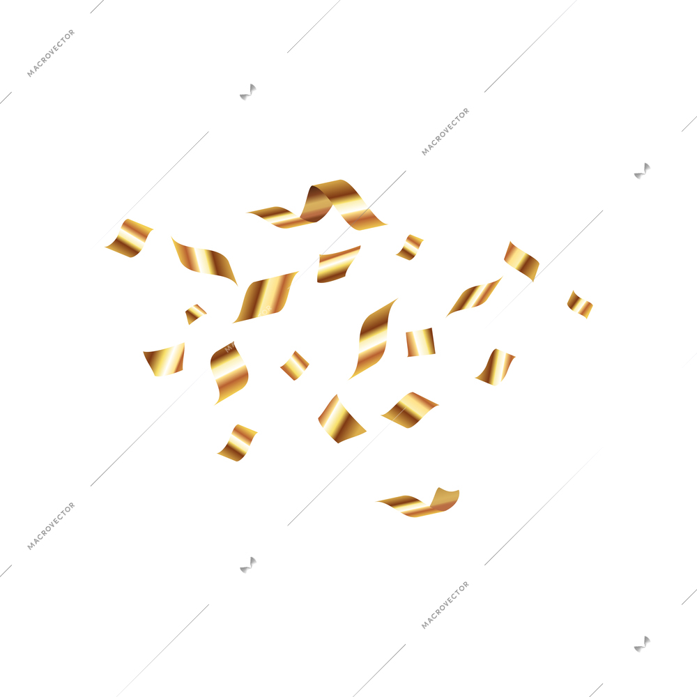 Christmas decoration realistic composition with isolated pieces of flying golden ribbon vector illustration