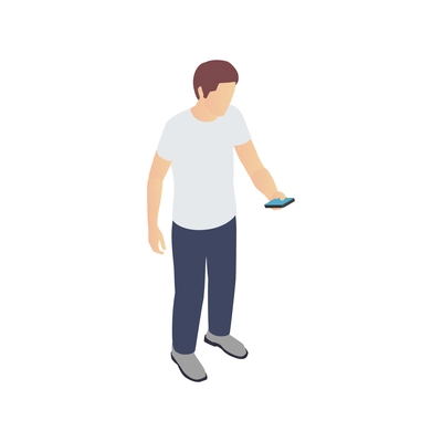 5g high speed internet isometric composition with human character of man with smartphone vector illustration