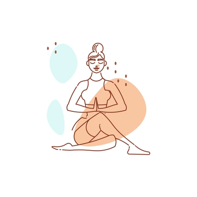 Line art woman yoga color composition with female character in yoga pose vector illustration