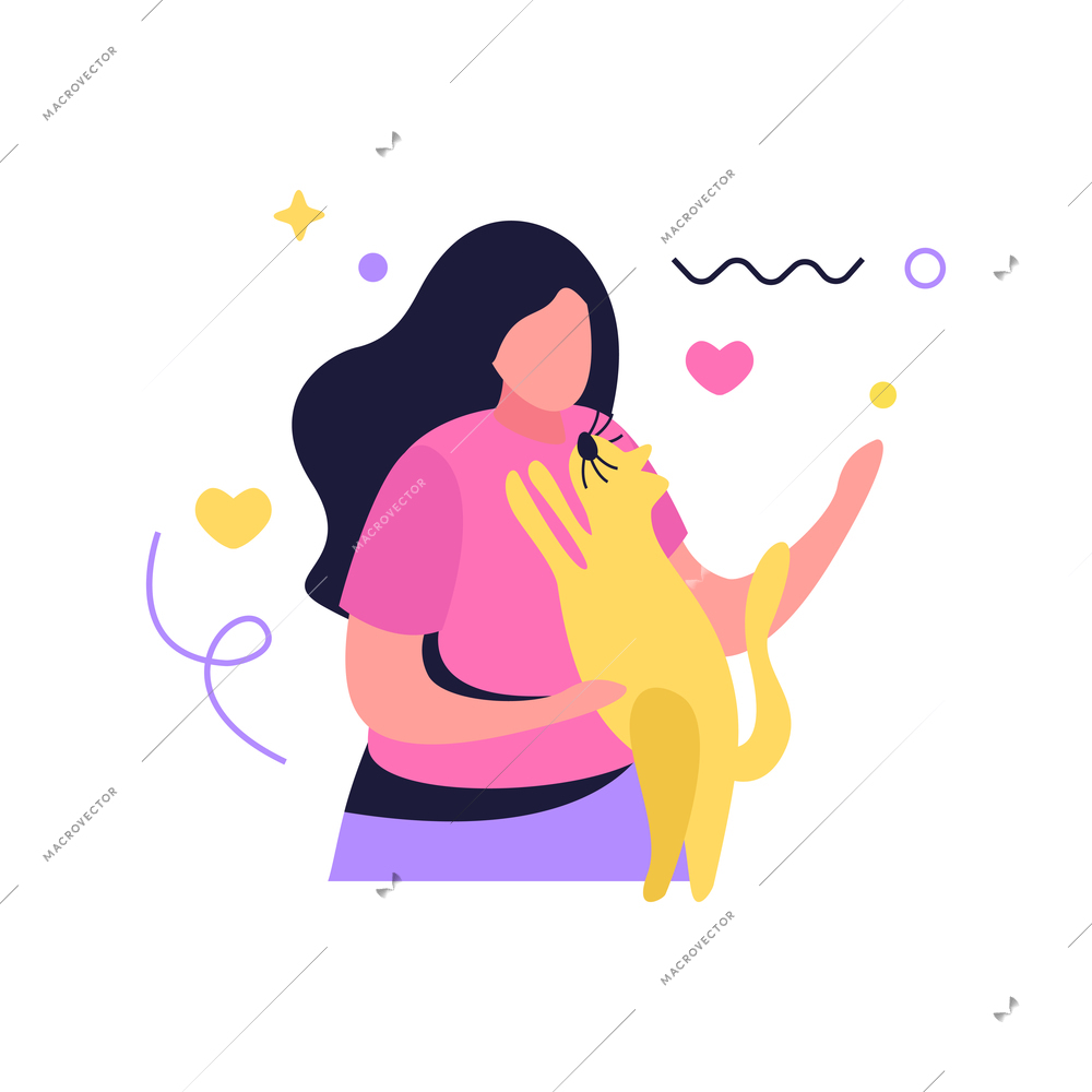 Hug day flat composition with human character of woman embracing her dog vector illustration