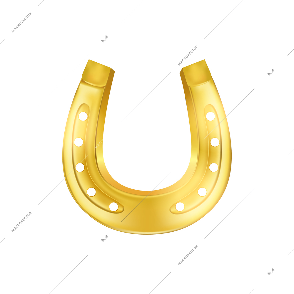 Realistic saint patrick day composition with isolated image of golden horseshoe on blank background vector illustration