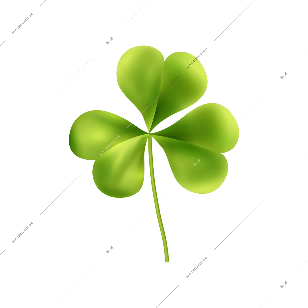 Realistic saint patrick day composition with isolated image of green clover leaf on blank background vector illustration