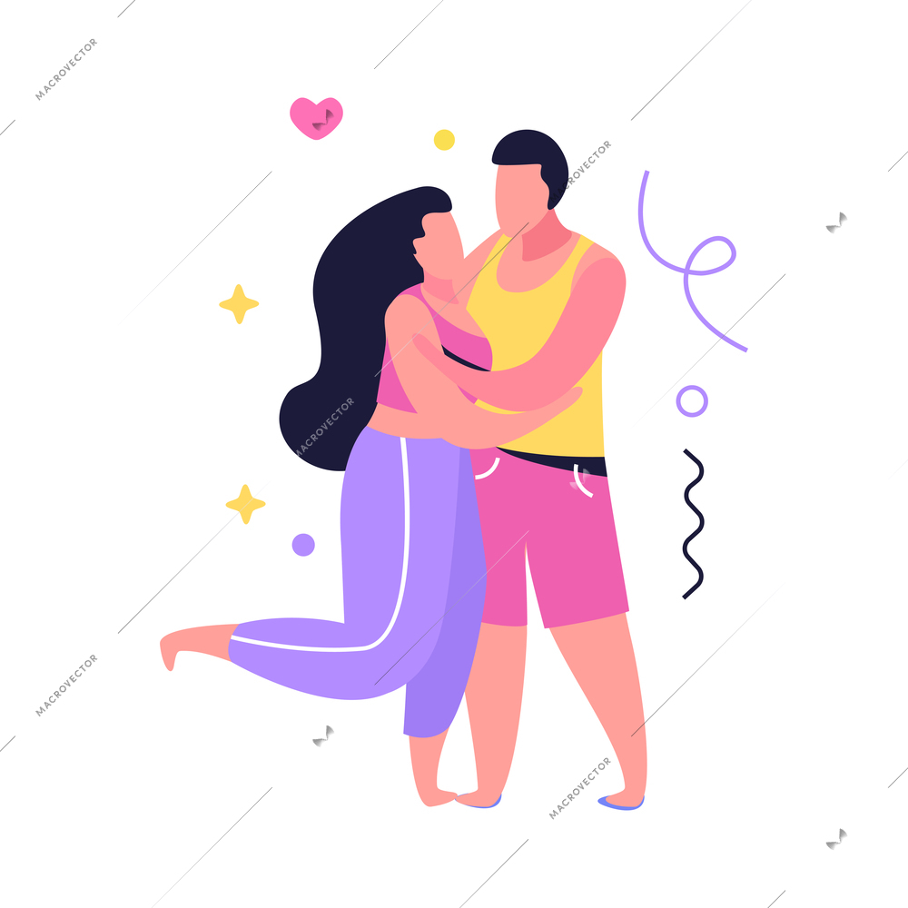 Hug day flat composition with human characters of loving couple vector illustration