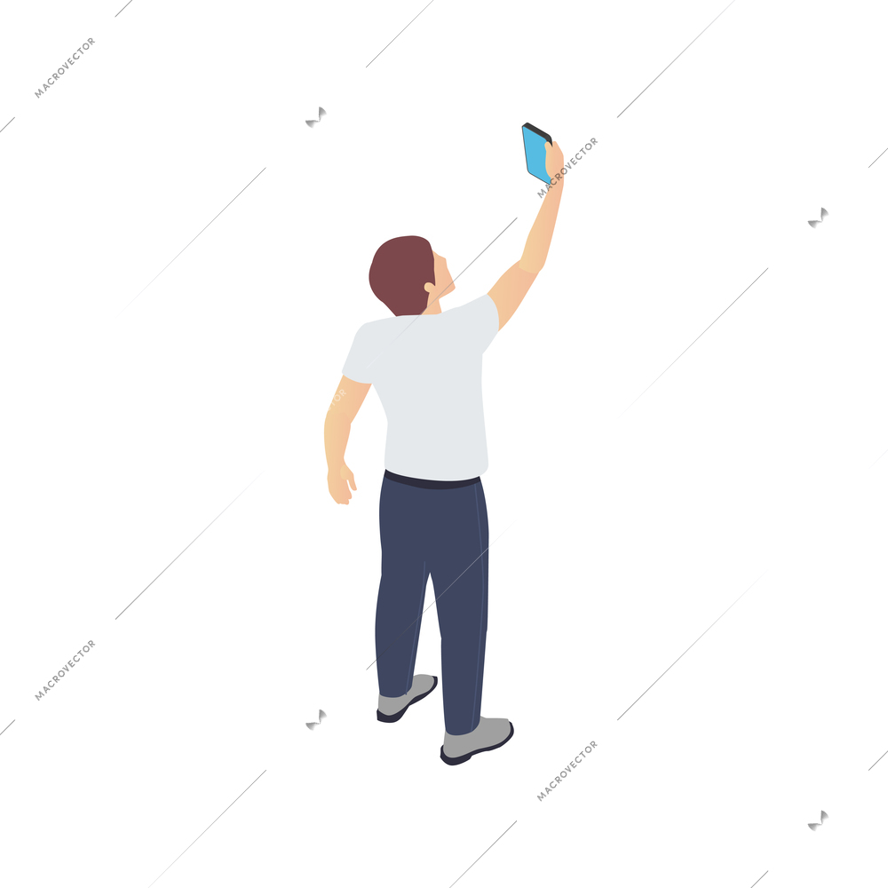 5g high speed internet isometric composition with human character raising hand with smartphone vector illustration