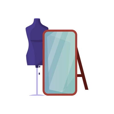 Tailoring flat composition with isolated images of female body mannequin with mirror vector illustration