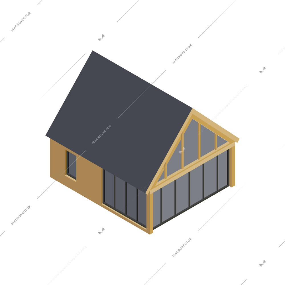 Modular frame building isometric composition with isolated image of modern house vector illustration