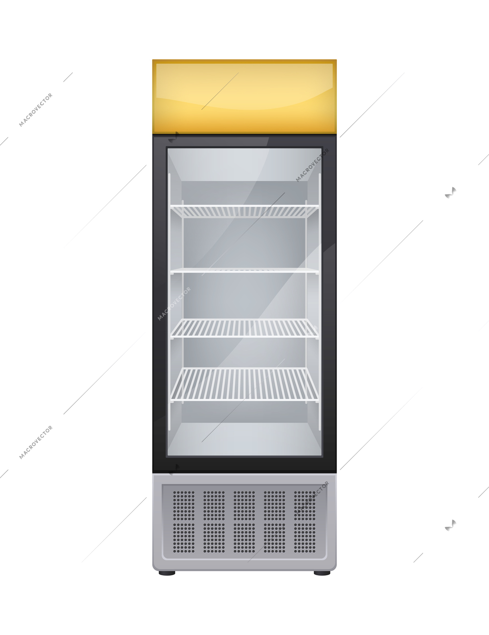 Commercial glass door drink fridge realistic composition with isolated image of shop fridge for drinks vector illustration