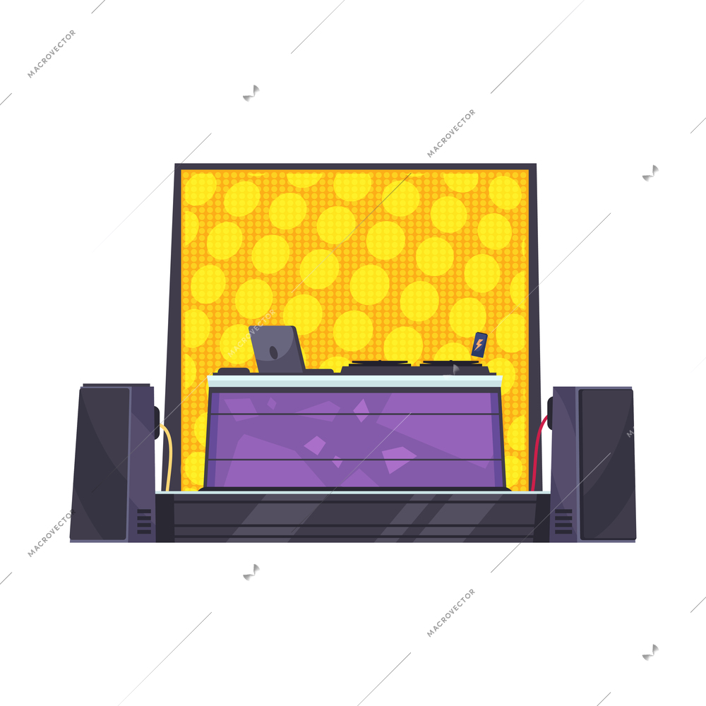 Flat club stage with equipment for dj performance flat vector illustration