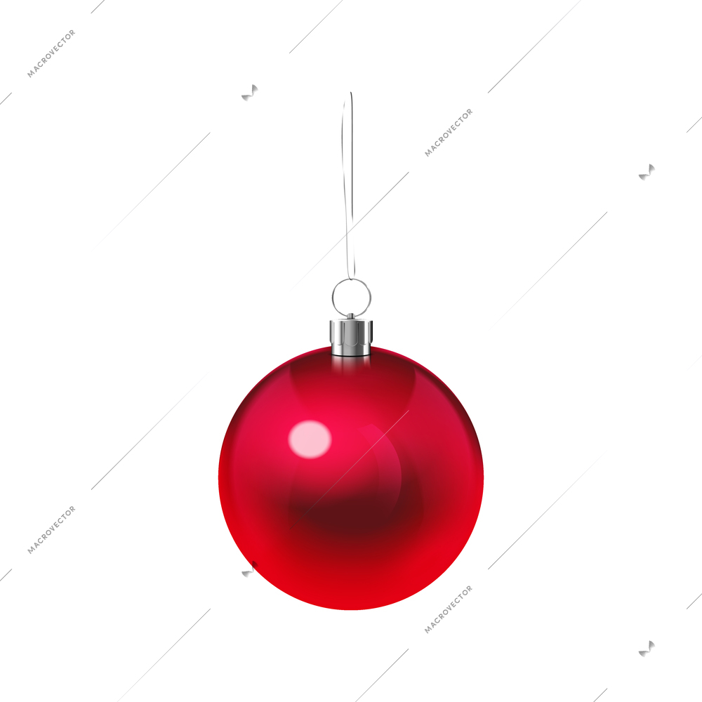 Christmas decoration realistic composition with isolated image of red christmas ball vector illustration