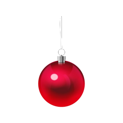 Christmas decoration realistic composition with isolated image of red christmas ball vector illustration