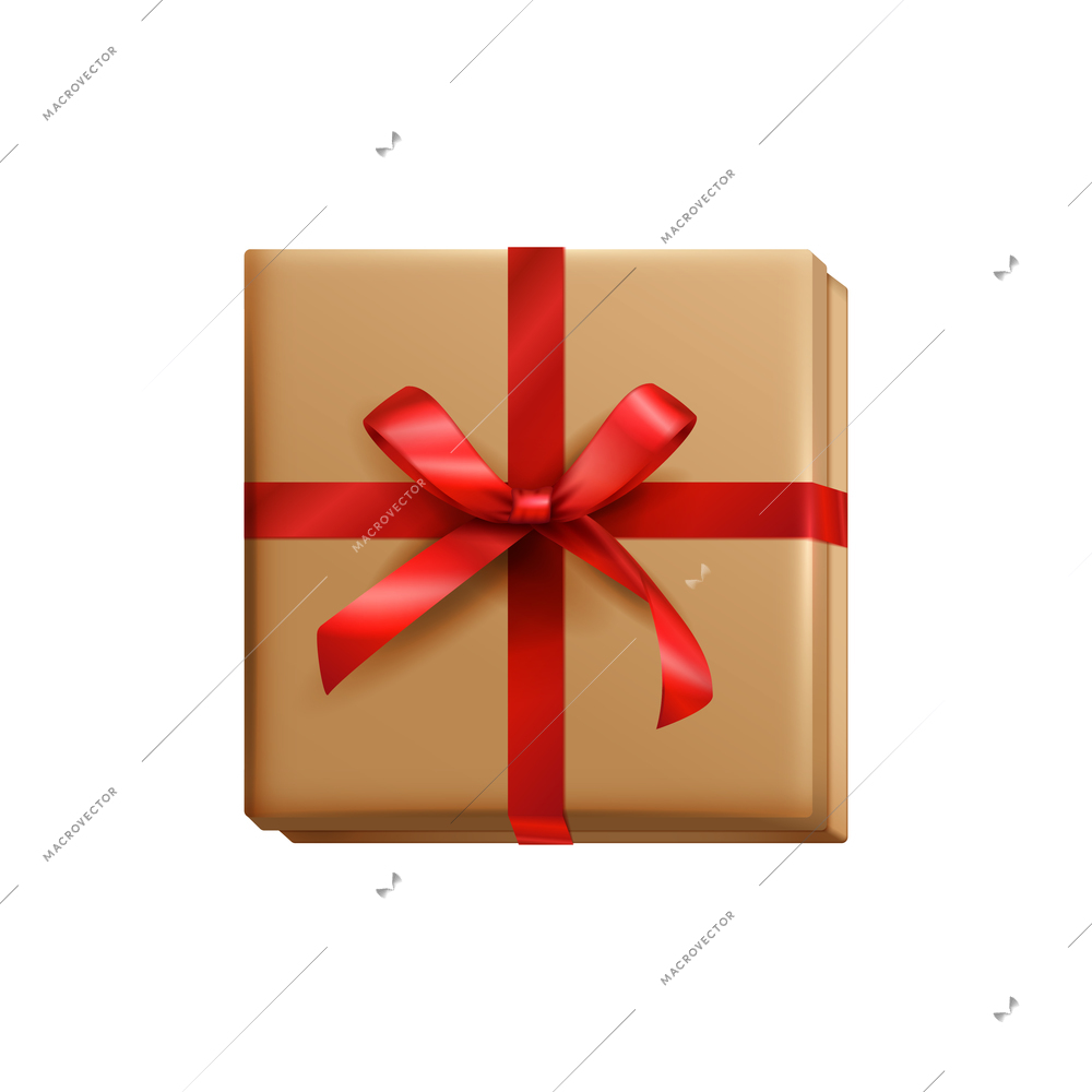 Christmas decoration realistic composition with isolated image of gift box with red ribbon bow vector illustration
