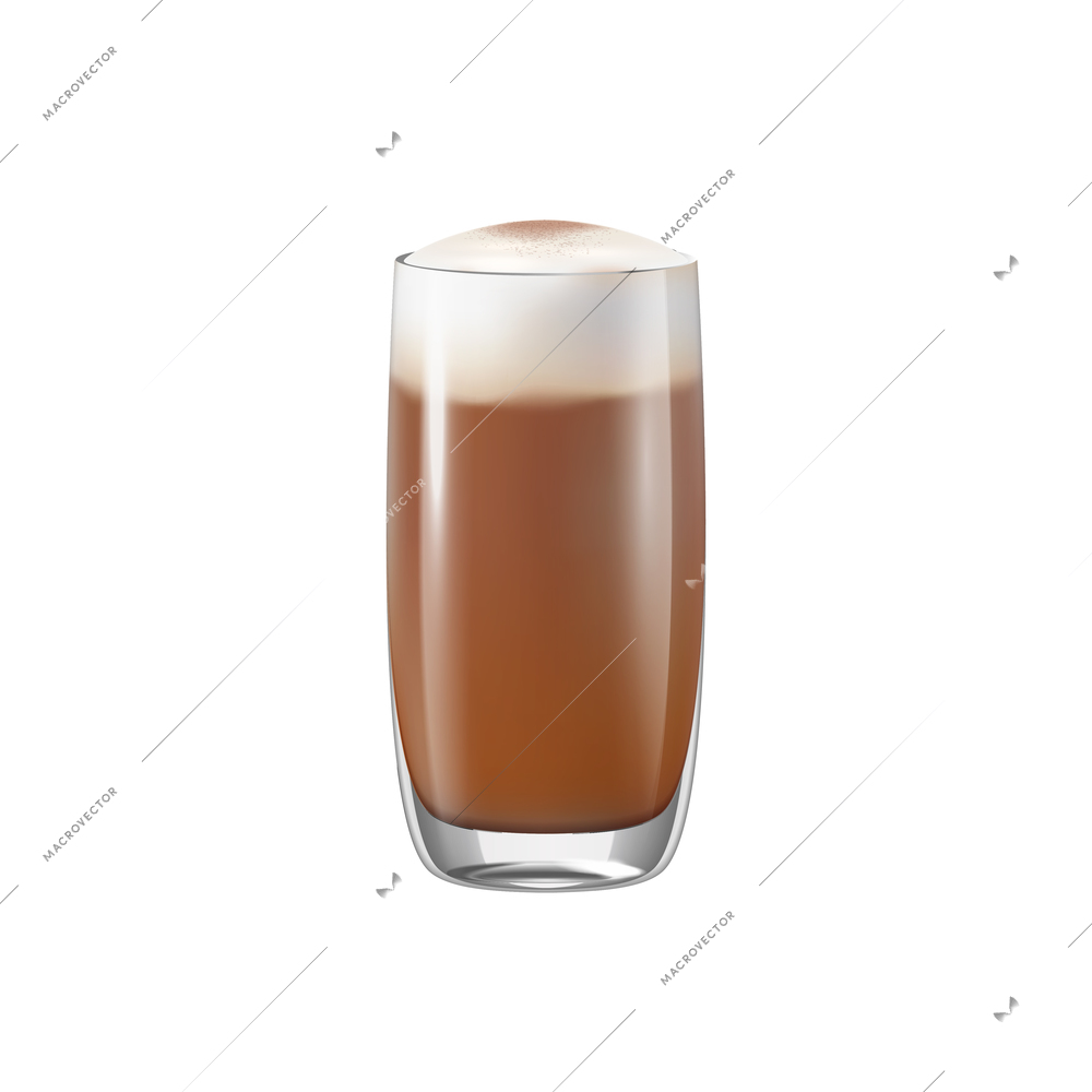 Coffee drinks realistic composition with transparent glass with coffee vector illustration
