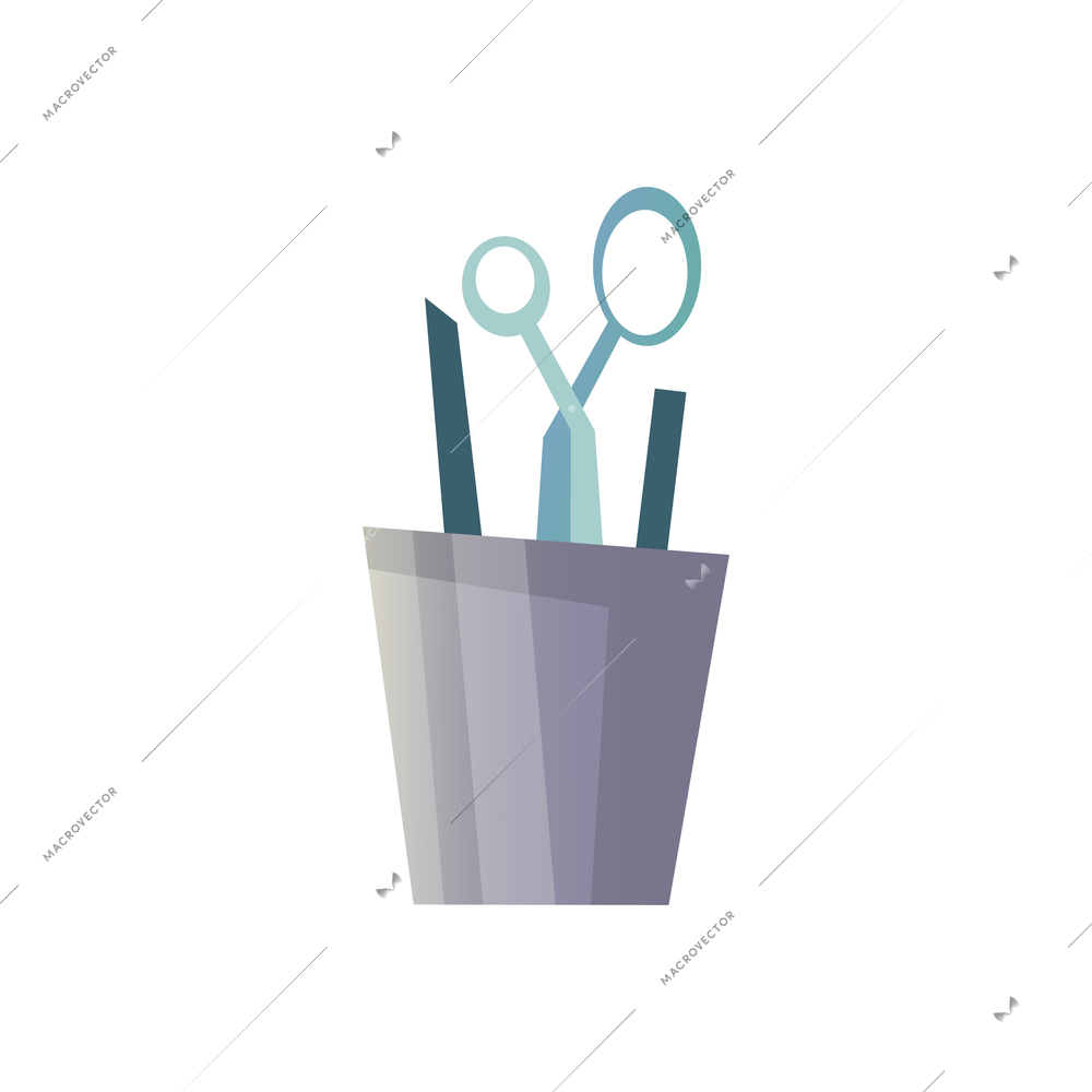 Tailoring flat composition with isolated images of scissors inside bucket on blank background vector illustration